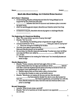 Preview of Much Ado About Nothing- Act 4 Guided Notes Handout