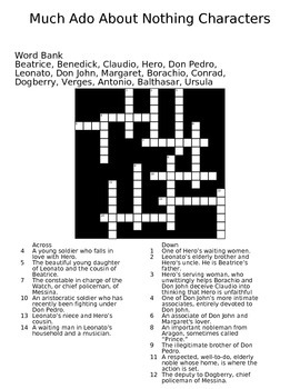 Much Ado About Nothing Crossword by Ex Nihilo Arts and Culture TPT