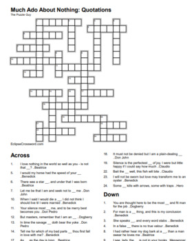 Much Ado About Nothing Crossword Puzzle Bundle by The Puzzle Guy