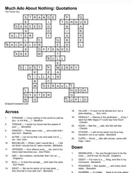Much Ado About Nothing: Quotations crossword for high school by The