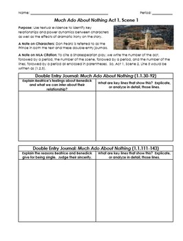 Preview of Much Ado About Nothing Worksheets with Double-Entry Journals and Questions