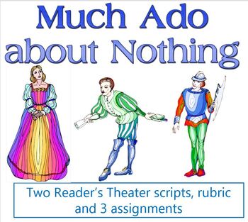 Preview of Much Ado about Nothing reader's theater scripts, rubric, assignments