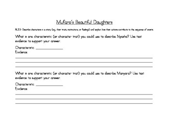 Preview of Mufaro's Beautiful Daughters Character Trait Analysis RL3.3