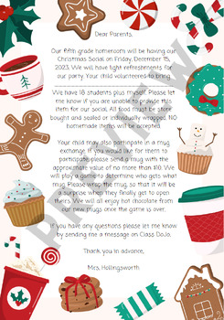 Preview of Mug Exchange Christmas Party/Social Letter to Parents