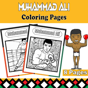Preview of Muhammad Ali Coloring Pages Set - 8 Printable Sheets for Black History Month