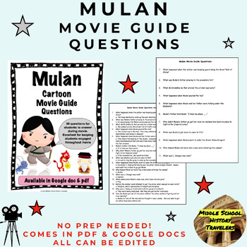 Mulan (Cartoon) Movie Guide Questions by Middle School History Travelers