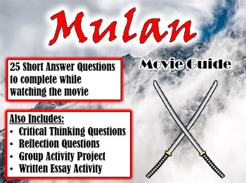 Preview of Mulan Movie Guide (2020) - Movie Questions with Extra Activities