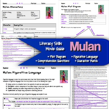 Preview of Mulan Movie Guide: Literacy Skills (plot, character, figurative language)