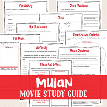 Preview of Mulan Movie Study Guide