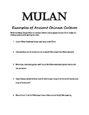 Mulan Worksheet- Ancient Chinese Culture Examples