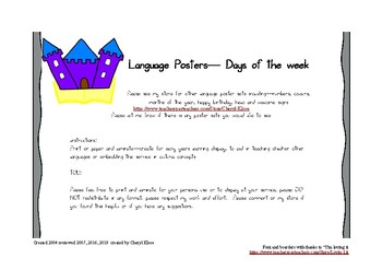Preview of Language poster set in different languages - days of the week