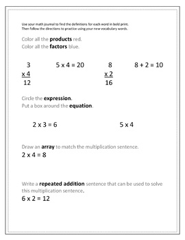 Preview of Mulitplication Vocabulary Practice