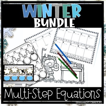 Preview of Multi 2-Step Equation Worksheets & Digital Activity Christmas Winter Bundle