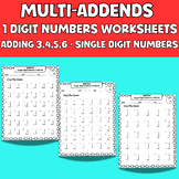Multi-Addends Single Digit Numbers Worksheets Adding3,4,5,
