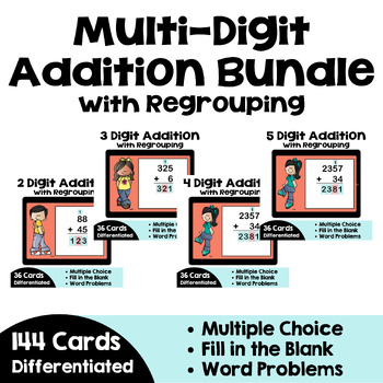 Preview of Multi-Digit Addition Boom Card Bundle - Self-Correcting Digital Task Cards