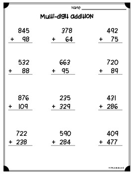 multi digit addition subtraction worksheets 3 nbt a 2 4 nbt b 5