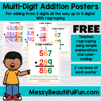 Preview of Multi-Digit Addition With Regrouping Posters Teaching Aids