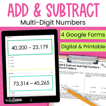 Preview of Multi Digit Addition and Subtraction Practice & Assessment for Google Forms™ 