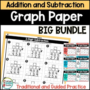 Preview of Multi-Digit Addition and Subtraction Practice on Graph Paper Grids BUNDLE