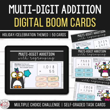 Preview of Multi-Digit Addition with Regrouping Remote Learning Digital Boom Cards
