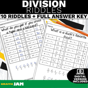 Preview of Multi-Digit Division Activity 4th Grade Math Centers Digital Included Riddles