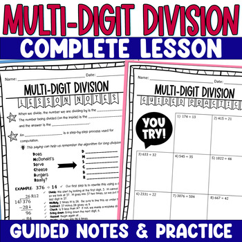Preview of Multi-Digit Division Guided Lesson Notes Skills Practice - Multi-Digit Dividing