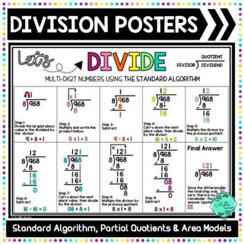 Preview of Multi-Digit Division Steps Posters -Standard Algorithm, Area Model, Partial Q