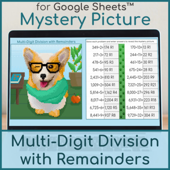 Preview of Multi-Digit Division with Remainders | Distance Learning | Pixel Art | Corgi
