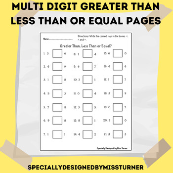 Preview of Multi Digit Greater Than Less Than or Equal to Worksheets PRINTABLES*
