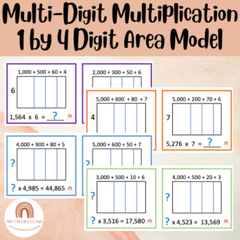 Preview of Multi-Digit Multiplication 1 by 4 Using Area Model/ Box Method Task Cards