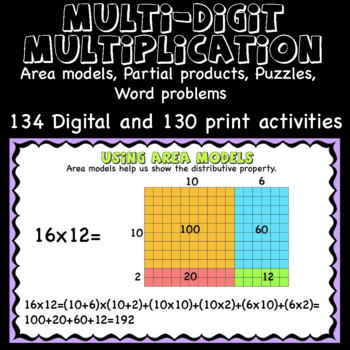 Preview of Multi-Digit Multiplication, Area model, Partial products Algorithm