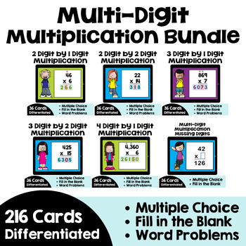 Preview of Multi-Digit Multiplication Boom Card Bundle - Self Correcting