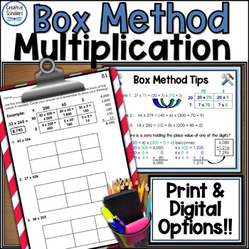 Preview of Multi-Digit Multiplication Box Method Area Model with Print and Digital Easel