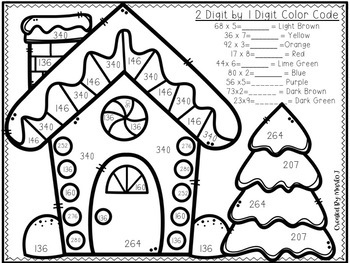 multi digit multiplication color by number christmas