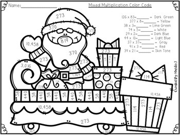 multi digit multiplication color by number christmas themed by