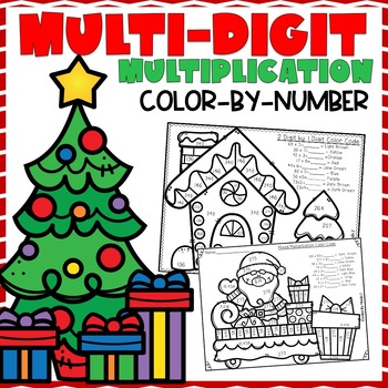 Preview of Multi-Digit Multiplication Color-By-Number | Christmas Themed