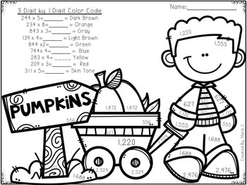 multi digit multiplication color by number fall themed by