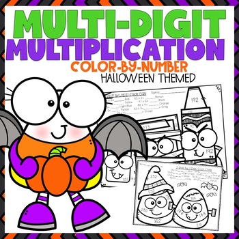 Preview of Multi-Digit Multiplication Color-By-Number | Halloween Themed