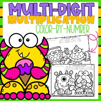 Preview of Multi-Digit Multiplication Color-By-Number Summer Themed