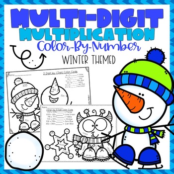 Preview of Multi-Digit Multiplication Color-By-Number | Winter Themed