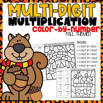 Preview of Multi-Digit Multiplication Color-By-Number l Fall Themed