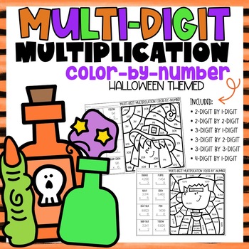 Preview of Multi-Digit Multiplication Color-By-Number l Halloween Themed