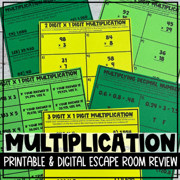 Preview of Multi Digit Multiplication Escape Room Review - Digital & Printable Activity