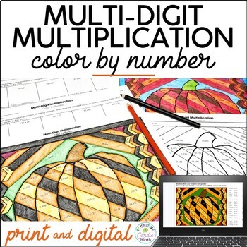 Preview of Multi-Digit Multiplication Fall Color by Number Print & Digital Math Resource