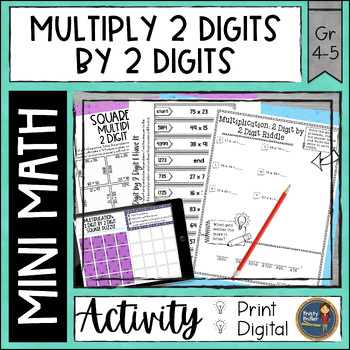 Preview of Multi-Digit Multiplication Math Activities - 2 Digit x 2 Digit - Puzzles, Riddle