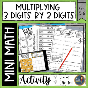 Preview of Multi-Digit Multiplication Math Activities - 3 Digit x 2 Digit - Puzzles, Riddle
