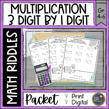 Preview of Multi-Digit Multiplication Math Riddles Worksheets - 3 Digit x 1 Digit - No Prep