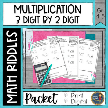 Preview of Multi-Digit Multiplication Math Riddles Worksheets - 3 Digit x 2 Digit - No Prep