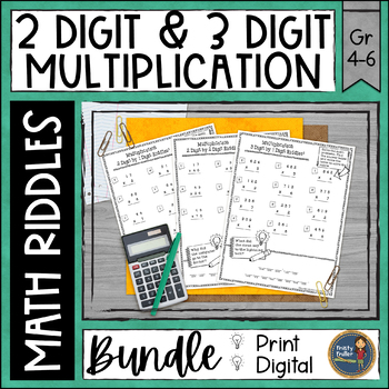 Preview of Multi-Digit Multiplication Math Riddles Worksheets Bundle - 2 & 3 Digits