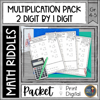 Preview of Multi-Digit Multiplication Math Riddles Worksheets Pack - 2 digit x 1 digit